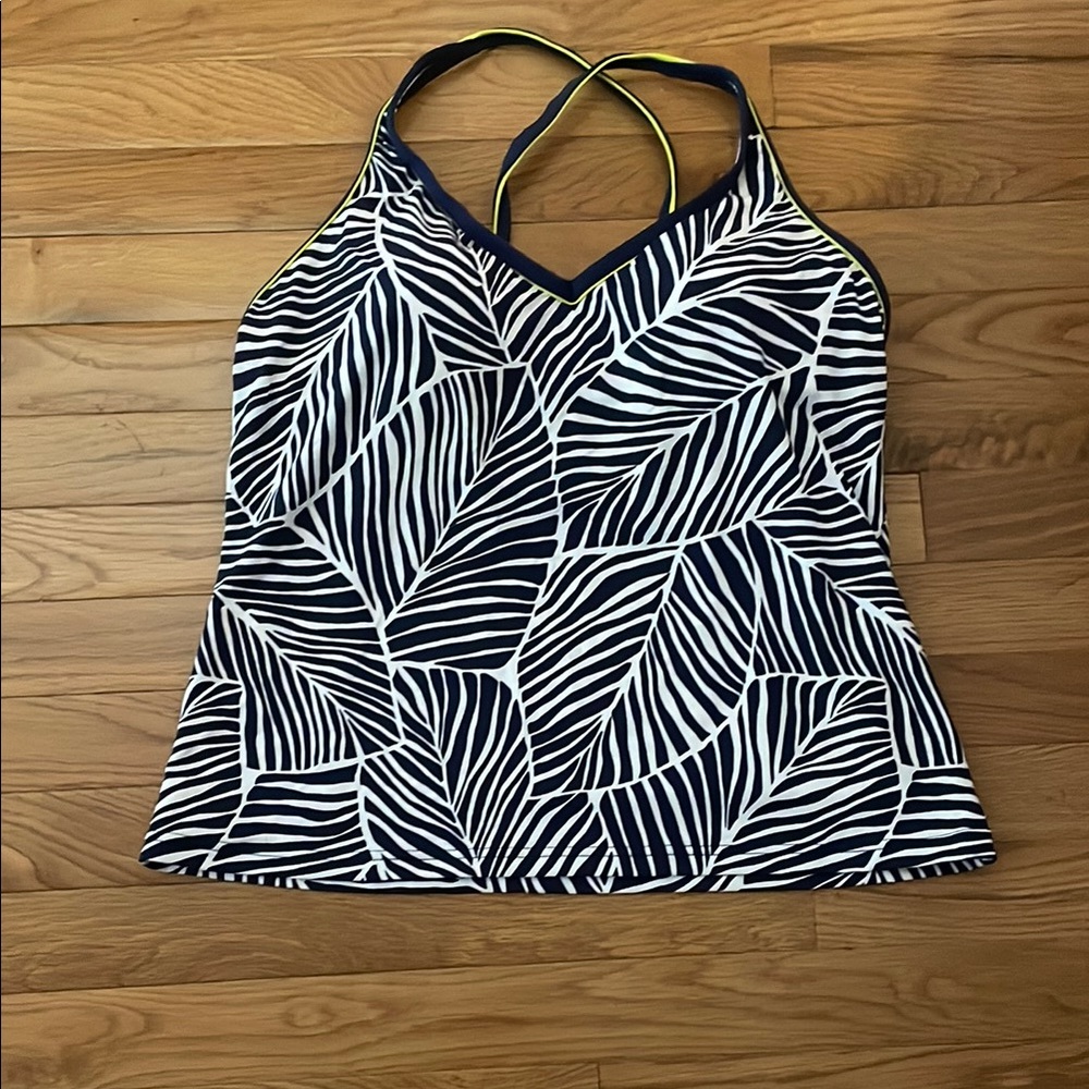 Jag Tankini Top. Navy and White Leaf Print